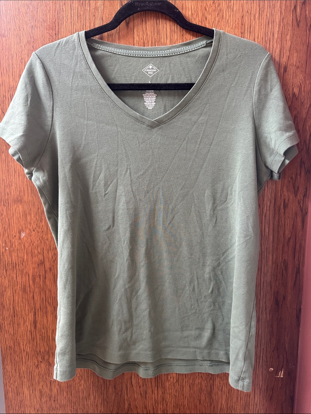 St. John's Bay Olive Green V-Neck Short Sleeve Tee